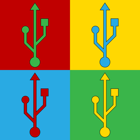 Pop art usb symbol icons. Vector illustration.のイラスト素材