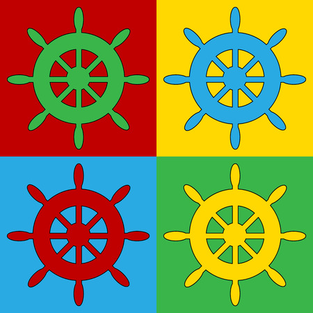 Pop art steering wheel symbol icons. Vector illustration.のイラスト素材