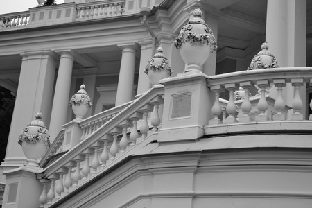 Fragment of Katalnaya gorka pavilion in Oranienbaum, outskirts of St. Petersburg, Russia. Black and white.のeditorial素材