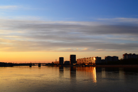 View of Neva River in St.Petersburg at evening, Russia.の写真素材