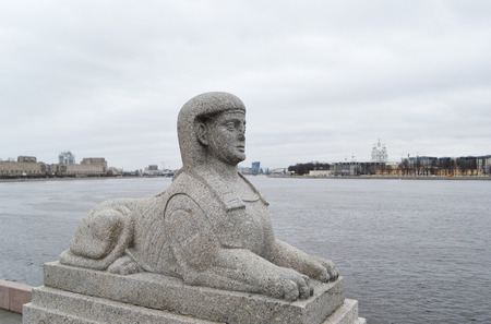 Stone sphinx on embankment in St.Petersburg, Russia.の写真素材
