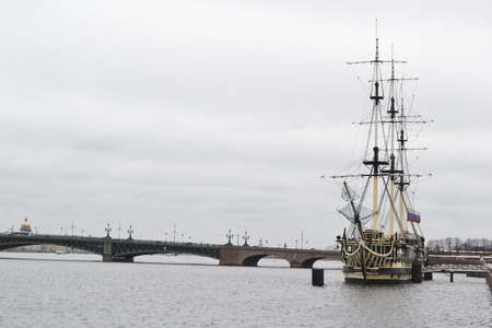 Sailing ship on Neva River in St.Petersburg, Russia.の写真素材