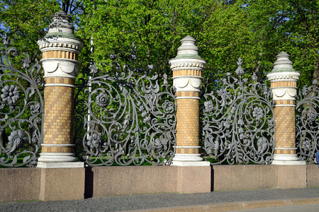 Decorative iron fence of Mikhailovsky Garden in St Petersburg, Russia.の写真素材