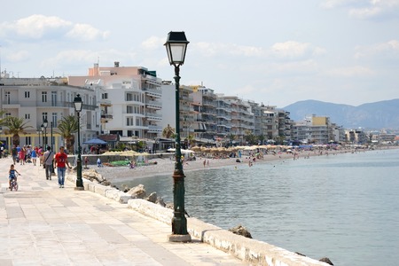 LOUTRAKI, GREECE - 1 JUNE, 2015: Embankment in Loutraki.. Loutraki - resort city, which is well known in Greece because of its mineral springs.のeditorial素材