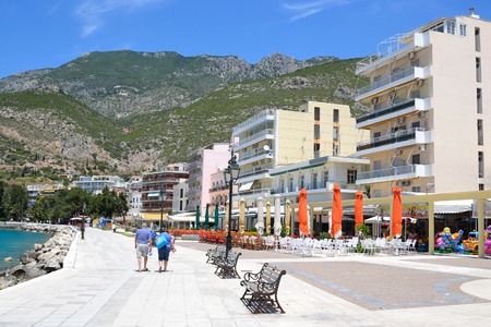 LOUTRAKI, GREECE - 2 JUNE, 2015: Embankment in Loutraki.. Loutraki - resort city, which is well known in Greece because of its mineral springs.のeditorial素材
