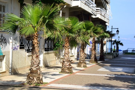 LOUTRAKI, GREECE - 1 JUNE, 2015: Street in Loutraki. Loutraki - resort city, which is well known in Greece because of its mineral springs.のeditorial素材
