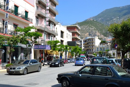 LOUTRAKI, GREECE - 31 MAY, 2015: Street in Loutraki. Loutraki - resort city, which is well known in Greece because of its mineral springs.のeditorial素材
