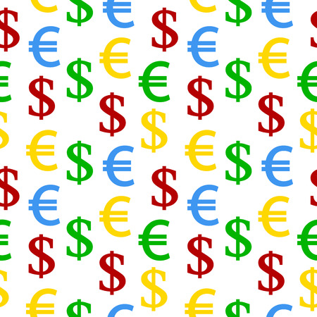Dollar euro seamless pattern background on white. Vector illustration.のイラスト素材
