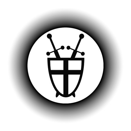Shield and swords button on white background.のイラスト素材