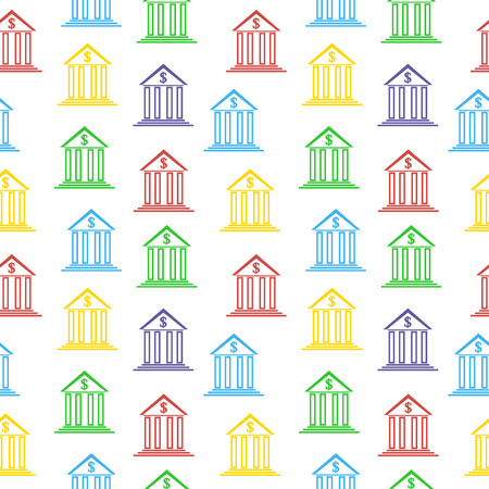 Bank sign seamless pattern on white background. Vector illustration.のイラスト素材