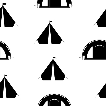 Camping tent seamless pattern on white. Vector illustration.のイラスト素材