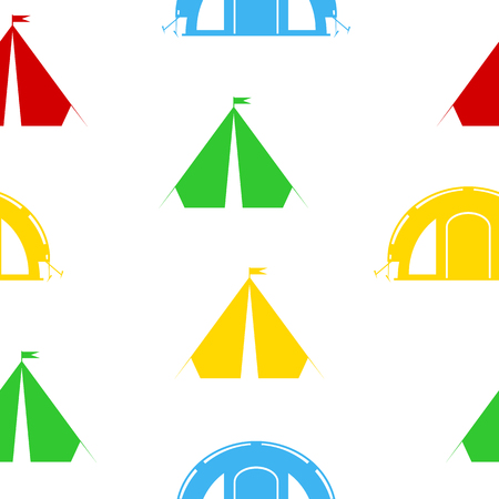 Camping tent seamless pattern on white. Vector illustration.のイラスト素材