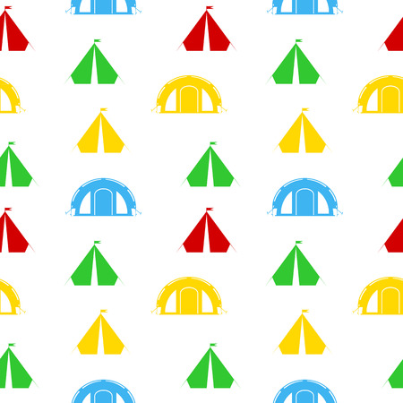 Camping tent seamless pattern on white. Vector illustration.のイラスト素材
