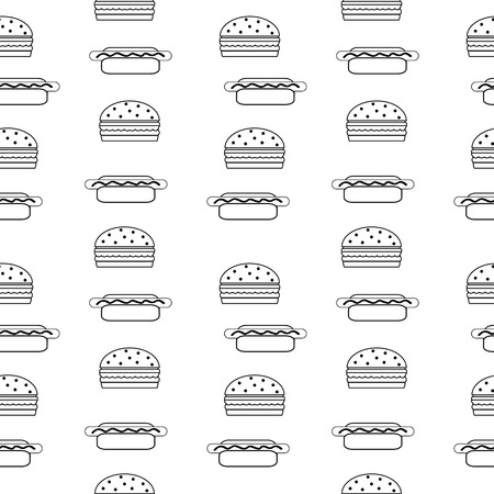Hamburger and hot dog seamless pattern on white. のイラスト素材