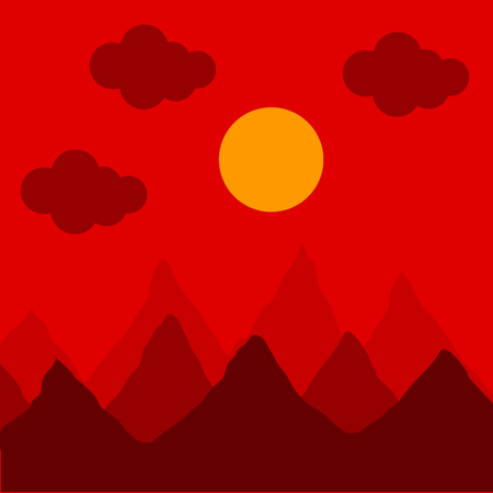 Mountains and fir trees at sunset. Vector illustration.のイラスト素材