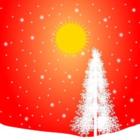 Winter landscape with falling snow at sunset. Vector illustration.のイラスト素材