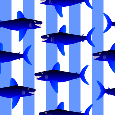 Shark seamless pattern on blue background. Vector illustration.のイラスト素材