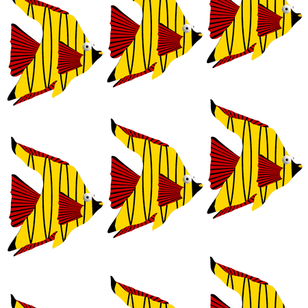 Seamless pattern tropical fish on white. Vector illustration.のイラスト素材