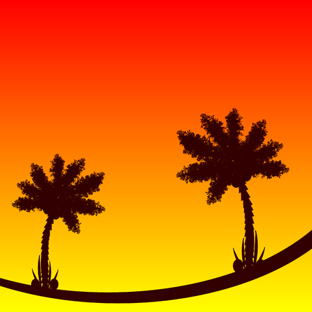 Palm tree at tropic sunset. Vector illustration.のイラスト素材
