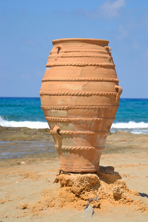 Decorative vase on the Aegean coast in Malia, Crete, Greece.の写真素材
