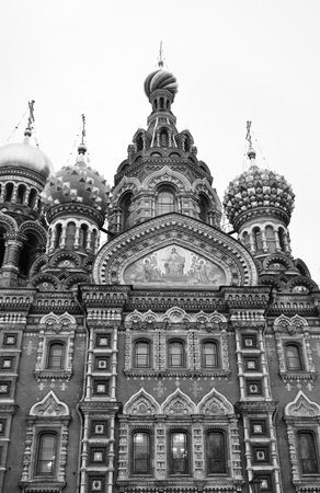 Savior on Spilled Blood Cathedral ( Spas na Krovi ) in St.Petersburg, Russia. Black and white.の写真素材