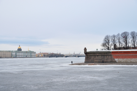 Frozen River Neva and Peter and Paul Fortress in St.Petersburg, Russia.のeditorial素材