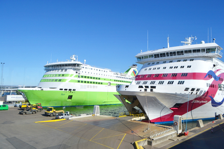 TALLINN, ESTONIA - APRIL 20, 2015: Passenger ferry in the port of Tallinn.のeditorial素材