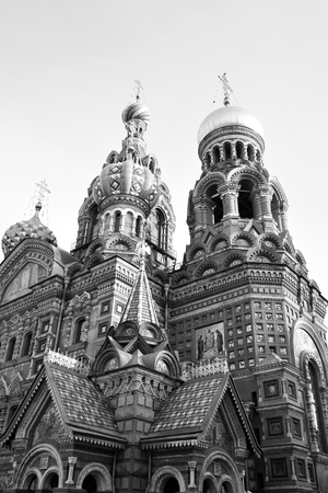Savior on Spilled Blood Cathedral in St.Petersburg, Russia. Black and white.の写真素材