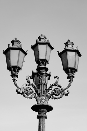 Street lamp in the old style on in St.Petersburg, Russia. Black and white.の写真素材