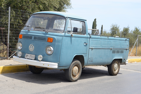 HERSONISSOS, GREECE - 29 MAY 2016: Volkswagen T2 on street of Hersonissos. First minivan and a second civilian vehicle Volkswagen. It is produced from 1967 to 1979.のeditorial素材