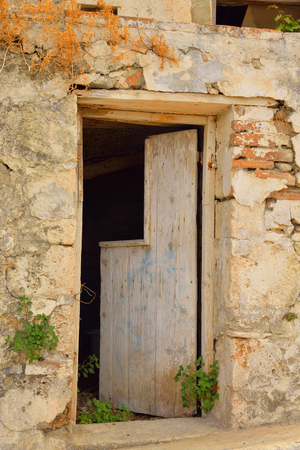Old destroyed house in the historic part of Hersonissos, Crete, Greece.の写真素材