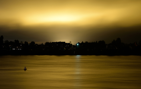 View of Neva River at night in St.Petersburg, Russia.の写真素材