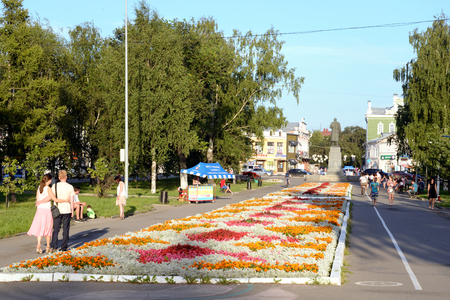 VOLOGDA, RUSSIA - 11 AUGUST 2016: Alley on the Prospect of Victory in Vologda. The city's population - 312,686 people. It is one of the largest cities in north-west Russia.のeditorial素材
