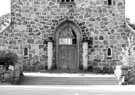 Lutheran Church in Priozersk, designed by Armas Lindgren in 1930. Black and white.の写真素材