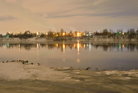 View of Neva River at evening on the outskirts of St. Petersburg, Russia.の写真素材