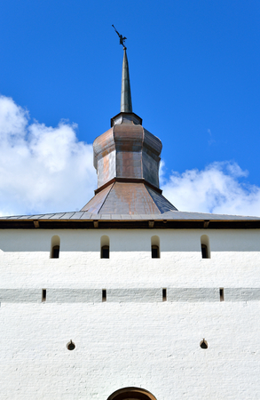 Fortress tower of Kirillo-Belozersky monastery by day near City Kirillov, Vologda region, Russia.のeditorial素材