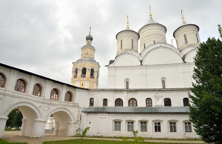 Spassky Cathedral with bell tower in Saviour Priluki Monastery by cloud day near Vologda, Russia.の写真素材