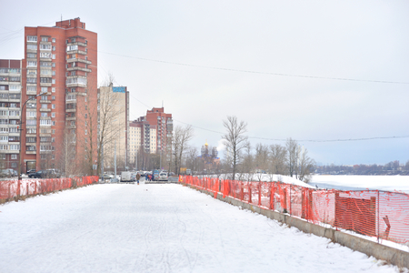 ST.PETERSBURG, RUSSIA - 6 MARCH 2016: Fisherman's avenue in microdistrict Ribatskoe on the outskirts of St. Petersburg at winter.のeditorial素材