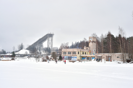 KAVGOLOVO, RUSSIA - 17 JANUARY 2017: Ski Resort in Village Kavgolovo at cloud day in Leningrad region.のeditorial素材