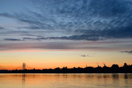 Neva River at sunset on the outskirts of St. Petersburg, Russia.の写真素材