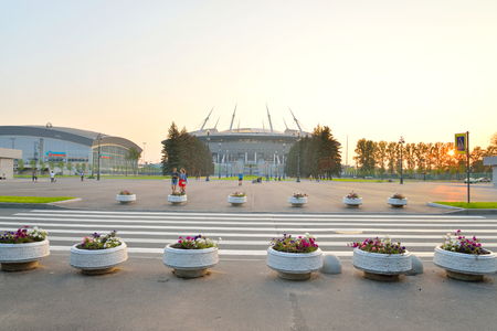 ST.PETERSBURG, RUSSIA - 21 JULY, 2016: The new Zenit Stadium at sunset. Football stadium in the Krestovsky Island which is currently under construction.のeditorial素材