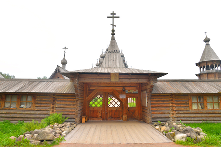The complex Manor Bogoslovka in the style of Russian wooden architecture in the Nevsky Forest Park near St. Petersburg, Russia.のeditorial素材