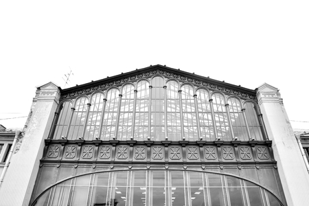 ST.PETERSBURG, RUSSIA - 1 SEPTEMBER 2016: Fragment of building of former Warsaw Railway Station. Black and white.のeditorial素材