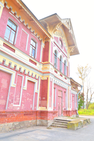 DUDERGOF, RUSSIA - 1 SEPTEMBER 2016: Building railway station Mozhayskaya in Leningrad Region.のeditorial素材