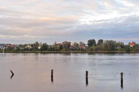 View of Neva river at evening, outskirts of St.Petersburg, Russia.の写真素材