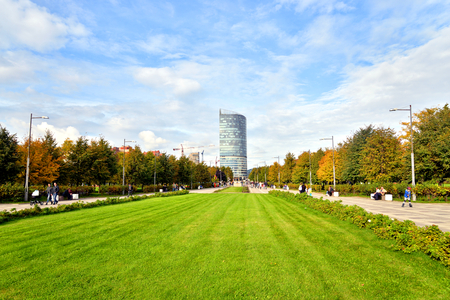 ST.PETERSBURG, RUSSIA - 25 SEPTEMBER, 2016: View of 300th anniversary park at sunny early autumn day in St.Petersburg.のeditorial素材