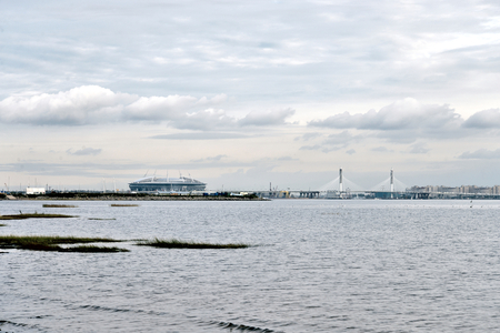 ST.PETERSBURG, RUSSIA - 25 SEPTEMBER, 2016: Baltic Sea and cityscape of St.Petertsburg by cloud day at evening.のeditorial素材