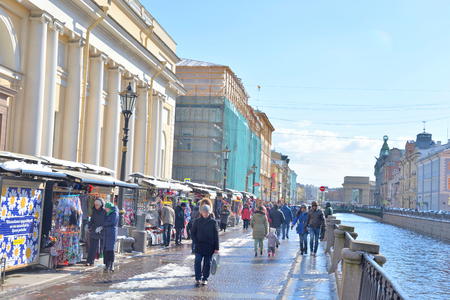 ST.PETERSBURG, RUSSIA - 15 APRIL 2017: Embankment of Griboyedov Canal in St.Petersburg at sunny spring day.のeditorial素材