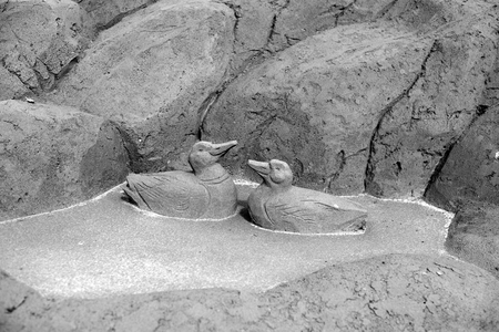 LAPPEENRANTA, FINLAND - AUGUST 18, 2017: Festival of sand sculptures. Lappeenranta - administrative, economic and cultural center of the province of South Karelia. Black and whiteのeditorial素材