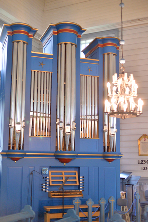 LAPPEENRANTA, FINLAND - AUGUST 18, 2017: Organ in Lappee Maria kyrka in Lappeenranta indoor. Lappeenranta - city and municipality in Finland, in the province of Eastern Finland.のeditorial素材